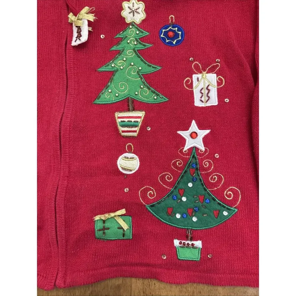 Tiara International Zip Cardigan Sweater Women 2X Christmas Trees Beaded Novelty - Picture 5 of 12